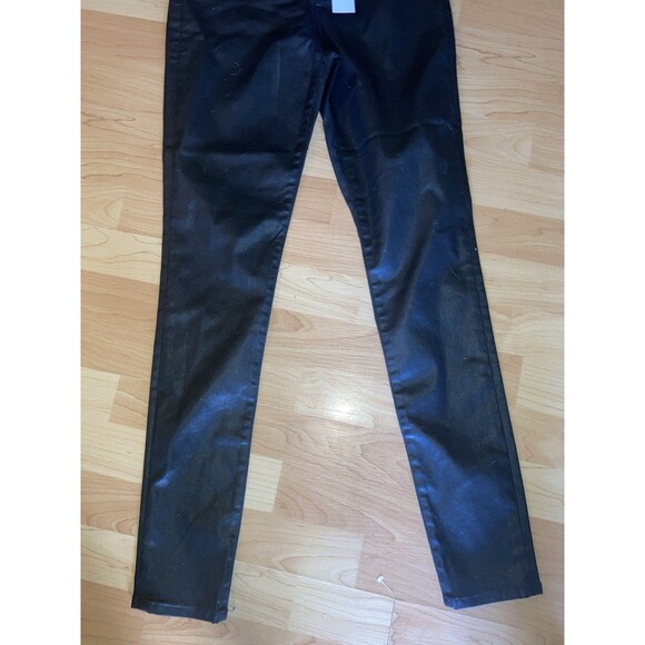 Express Conscious Edit Skinny High Rise Jeans Sz 2L Black Denim NWT Leather Look - Picture 3 of 12